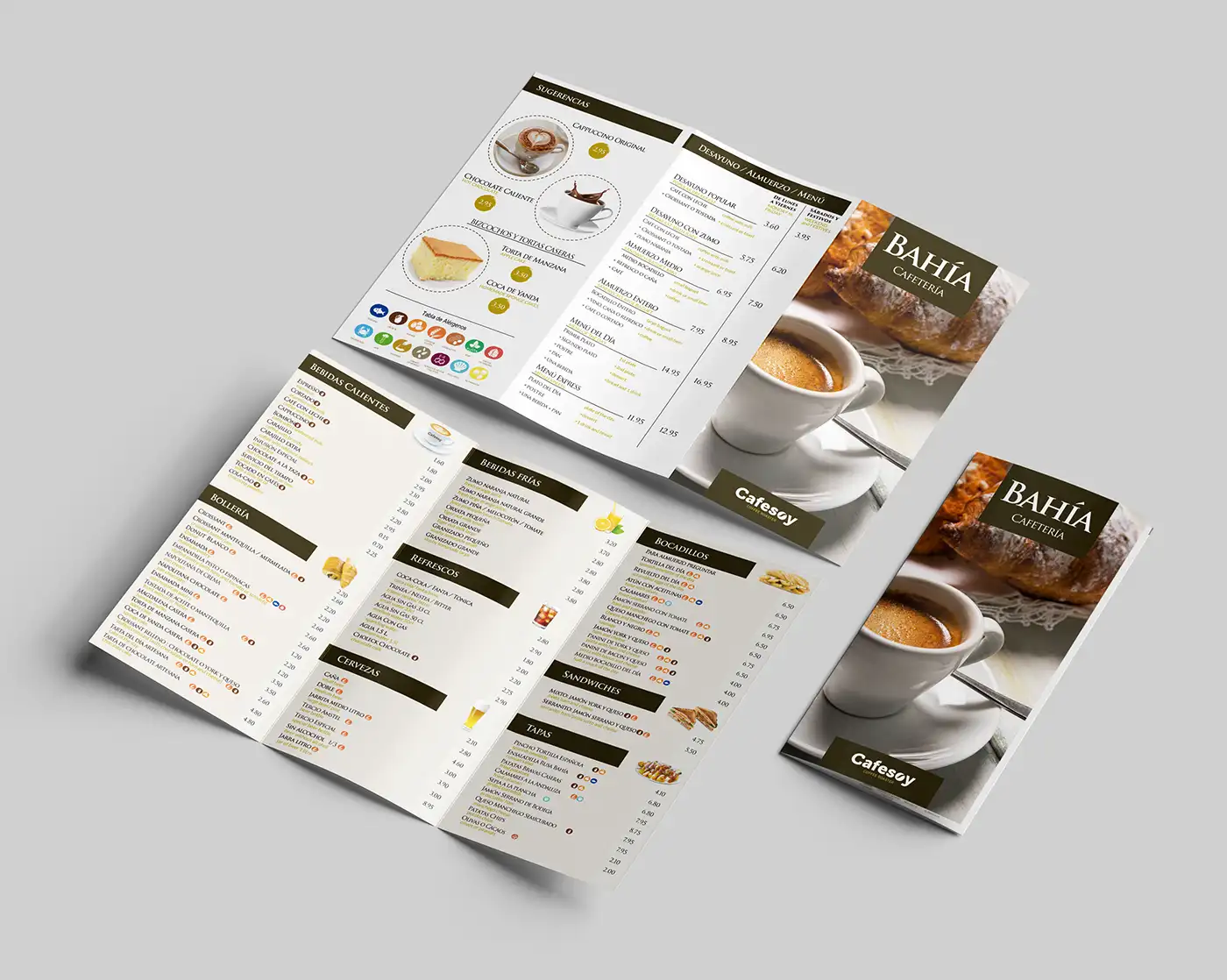 diseño gráfico profesional de carta-menú para cafetería bahía de valencia